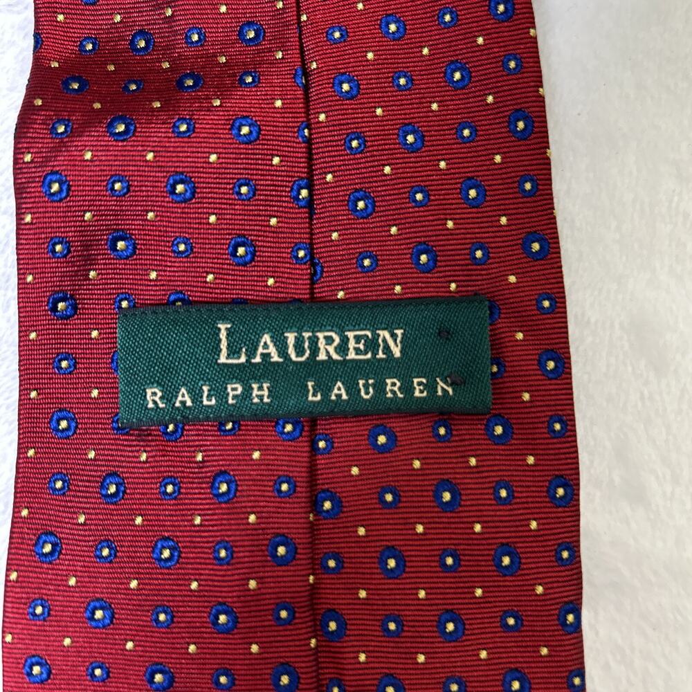 Lauren Ralph Lauren Men's Red Geometric Silk Neck Tie Blue/Ylw Dots Circles USA - Picture 3 of 7